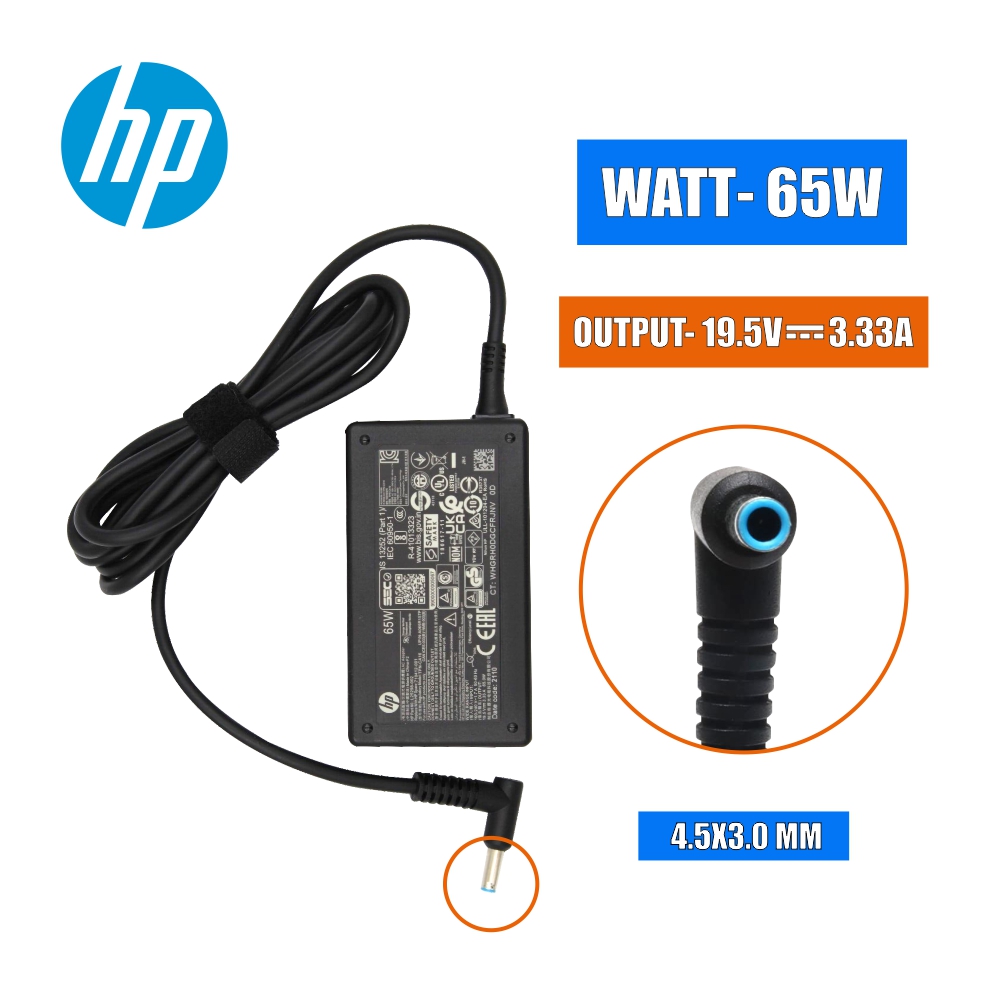 HP 65w Original Laptop Charger - Genuine AC Power Adapter Model No HP Pavilion 15-AC019NS(With Power Cable) -- MPN: HP 65W Bluetip New Shape - Image 3