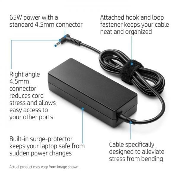 HP 13.3-inch Series Laptop Adapter Charger 65W 19.5V 3.33A Bluetip for HP Envy 15-j000 5 x360 TPN-Q146 X2 13(With Power Cable) -- MPN: HP 65W Bluetip - Image 3